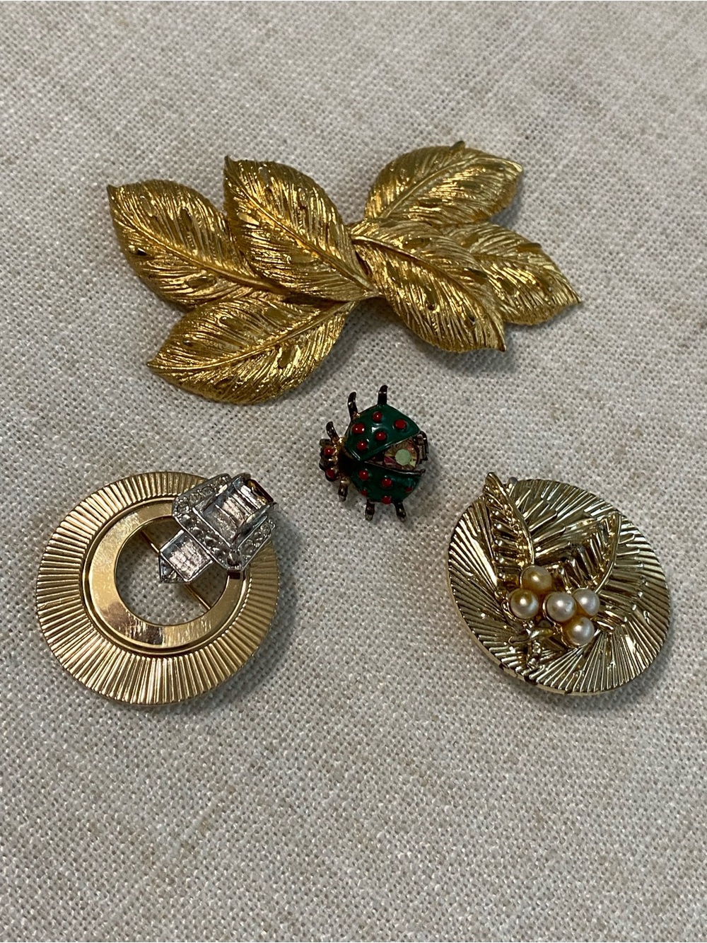 Vintage Brooch Bundle Coro Boucher Lady Bug Leaf